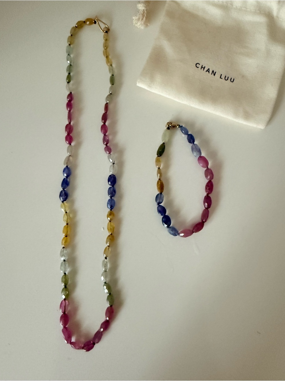 Chan Luu 14k Multicolor Sapphire Necklace & Bracelet Set - Pink